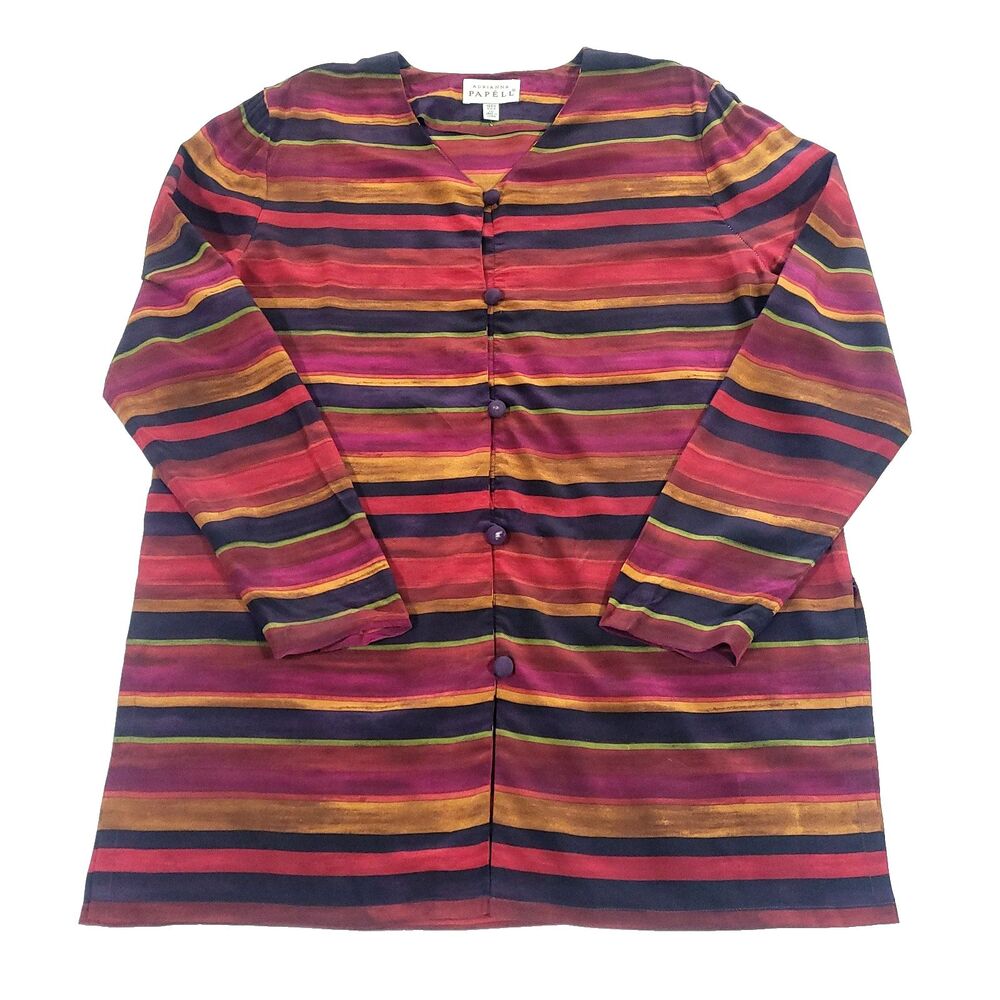Adrianna Papell Silk Striped tunic‎ Top 10 Reds v neck